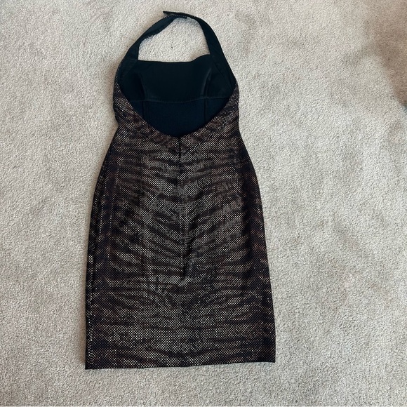 St. John evening brown tiger animal print sequin knit halter top bodycon dress 8 - Picture 10 of 17
